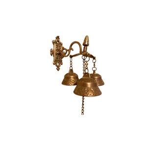 Vintage Upper Deck LTD Bronze Triple Door Bell with Chain Wall Hanging